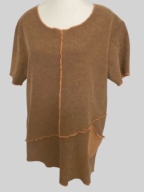 Focus Black/Orange Cotton Knit Oversized Relaxed Fit Boho Shortsleeve Top- Sz-S